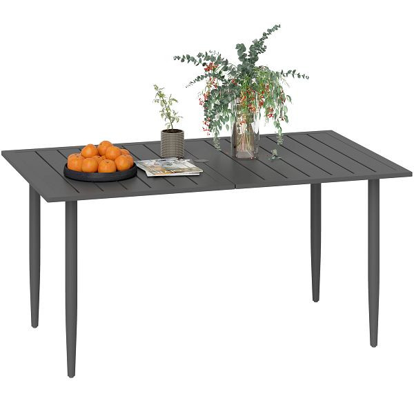 Outsunny Gartentisch 150x90cm, Wetterfest Balkontisch aus Stahl, Balkontisch mit Schirmloch Schwarz, 84G-740V00BK