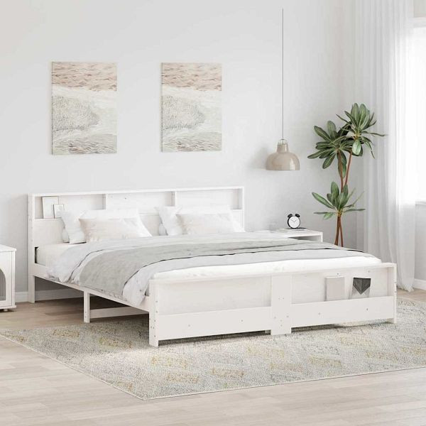 vidaXL Bettgestell mit Kopfteil Weiß 200 x 200 cm Massivholz Kiefer, 3394214