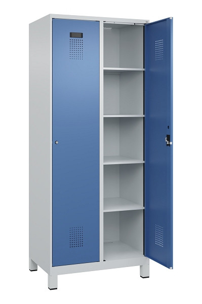 C+P Wäsche-Spind Evolo PLUS, mit Füßen, 2 Abteile, 1950x800x500mm, 7035/5023, Verschluss Zylinderschloss, Ablageböden 8, 049010-22B S10035