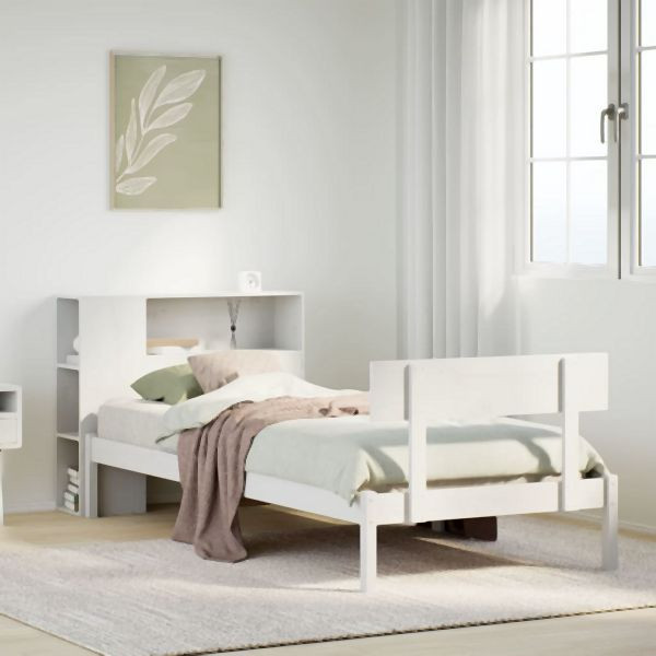 vidaXL Massivholzbett mit Regal ohne Matratze Weiß 75x190 cm Kiefer, 3321785