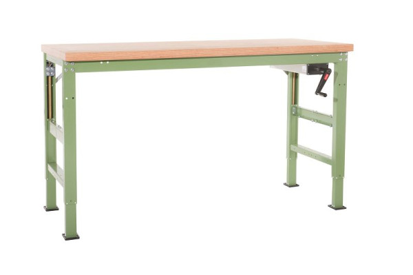 Manuflex Grundwerkbank PROFI Ergo K mit Multiplexplatte, BxTxH = 2500 x 1000 x 750-1050 mm, Alusilber, WP8065.9006