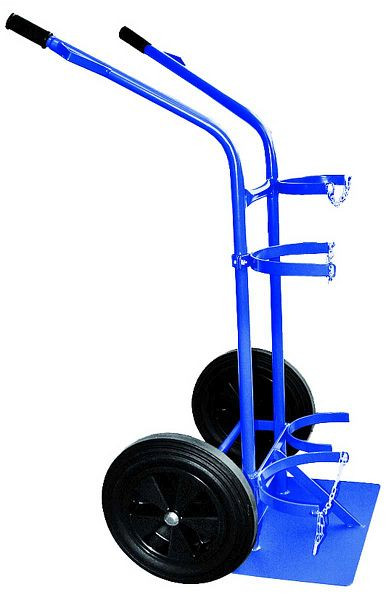 SINOtec Flaschenwagen für 2 Stahlflaschen, blau 33 kg Propan/50 l Sauerstoff, Vollgummi Halter für Propanflasche verstellbar, 10002536