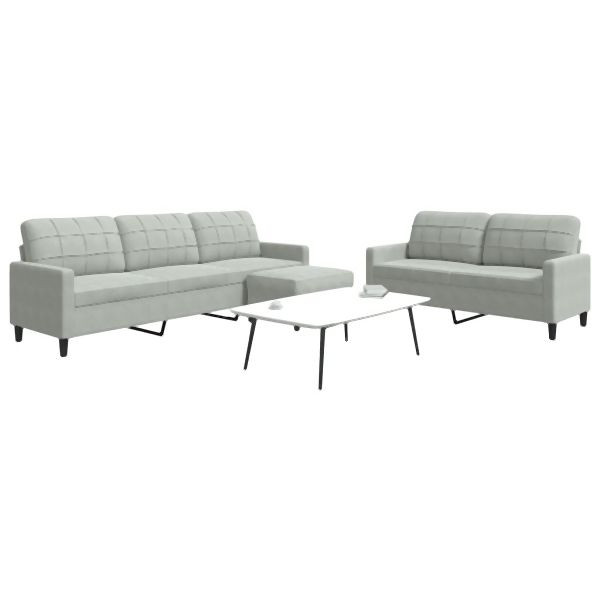 vidaXL 3-tlg. Sofagarnitur mit Kissen Hellgrau Samt, 3278481