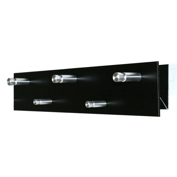 Deskin Wandgarderobe mit 5 Rundhaken schwarz / Aluminium, schwarz / Aluminium, H 90 mm x B 500 mm, 268350