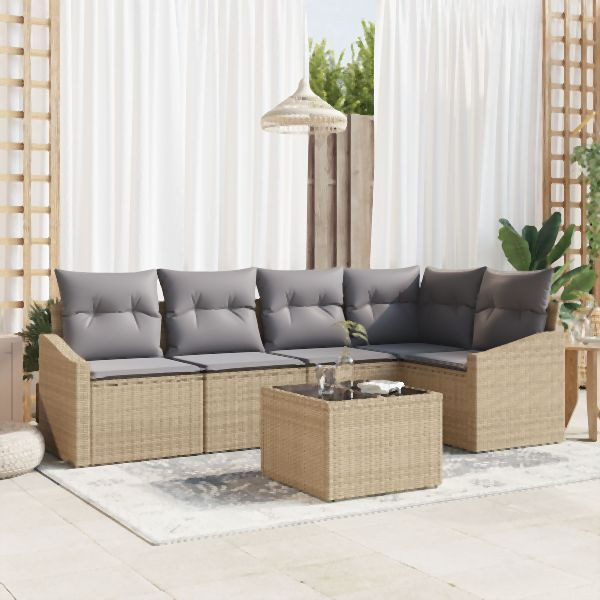 vidaXL Garten-Sofa-Set 6-teilig Beige und Grau Rattan, 3355399