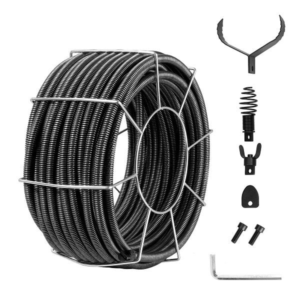 VEVOR Rohrreinigungsspirale 30 m x 19 mm, aus Stahl und 4 Schneidern für 100 bis 200 mm, mit innerem Kern für Spüle, Bodenablauf, GSNXDL34IN10UQONSV0