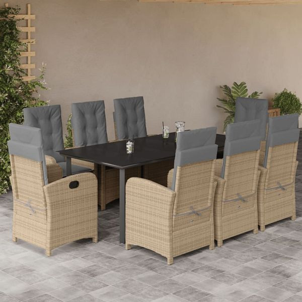 vidaXL 9-teilig Garten-Essgruppe mit Kissen Beigemischung Poly Rattan, 3212408