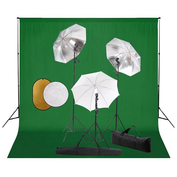 vidaXL Fotostudio-Set mit Lampen, Schirmen, Hintergrund & Reflektor, 3067088