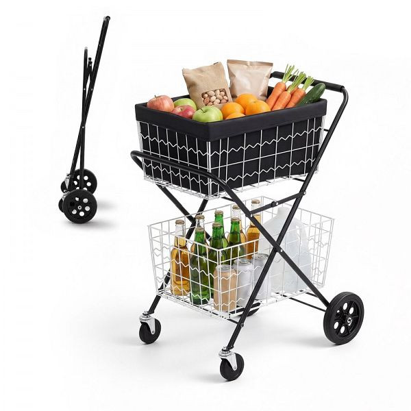 VEVOR Einkaufstrolley 2-stöckig, faltbar, 40 kg, 64 l, 2 abnehmbare Körbe, 4 Rollen, Stahlgestell, TCSGWC400B4LFRF72001V0