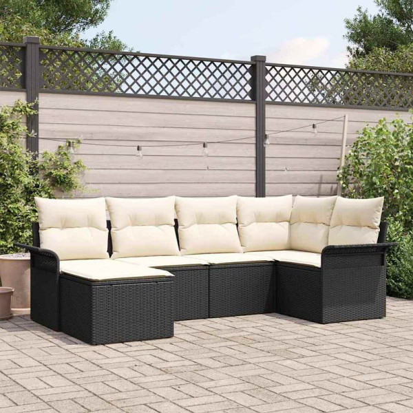 vidaXL Garten-Sofa-Set mit Kissen, 6er Set, Schwarz Poly Rattan, 3354096