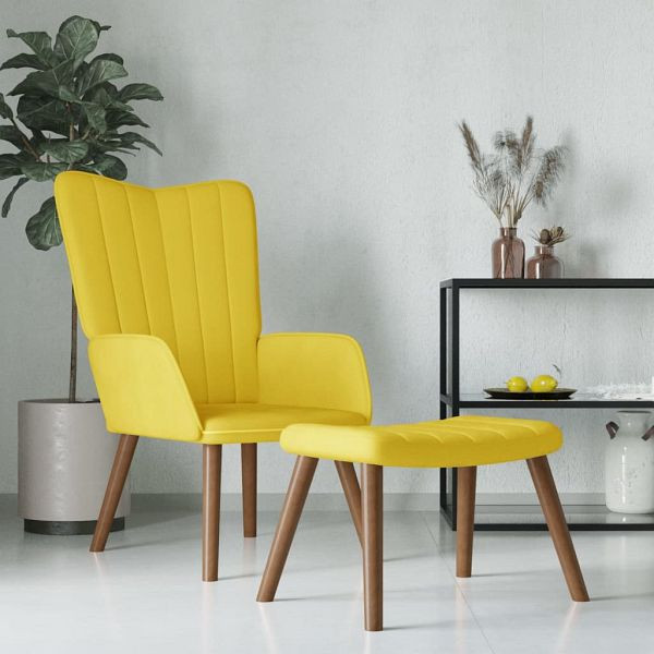 vidaXL Relaxsessel mit Hocker Senfgelb Samt (100 % Polyester), 327673