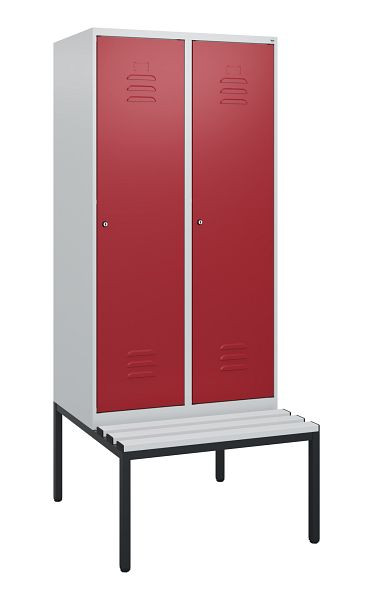 C+P Umkleidespind Classic PLUS, mit untergebauter Sitzbank, 2 Abteile, 1950x800x815mm, 7035/3003, Zylinderschlösser, 0800505-22 S10046