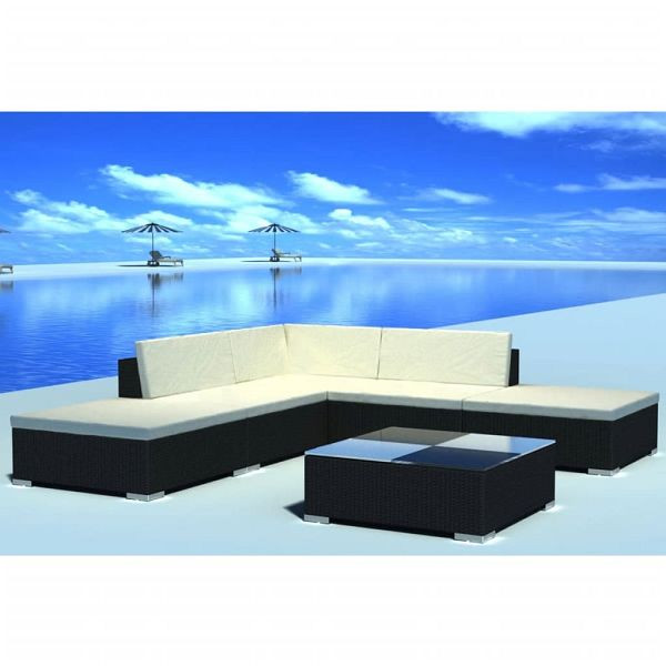 vidaXL 6-teilig Garten-Lounge-Set mit Auflagen Poly Rattan Schwarz, 42086