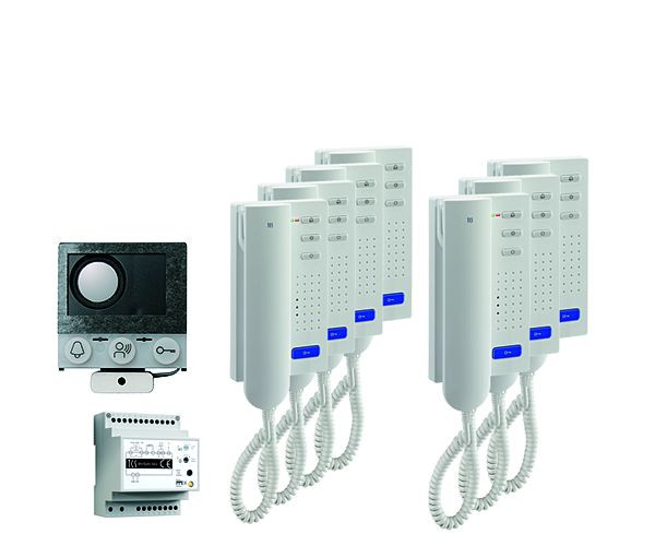 TCS audio:pack Einbau für 7 Wohneinheiten, mit Einbaulautsprecher ASI12000 + 7x Türtelefon ISH3030 + Steuergerät BVS20, PAIH070/004
