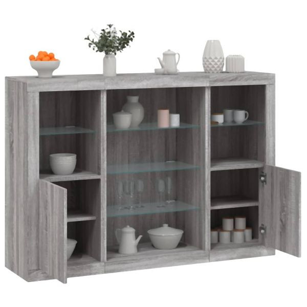 vidaXL Sideboards mit LED-Leuchten 3 Stk. Grau Sonoma Holzwerkstoff, 3209133