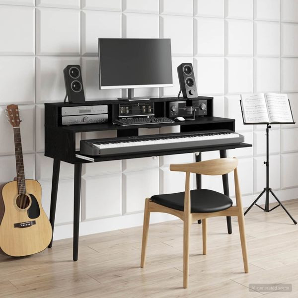 vidaXL Studiotisch Schwarz Eichen-Optik 110 x 42,5 x 36 cm, 8006733