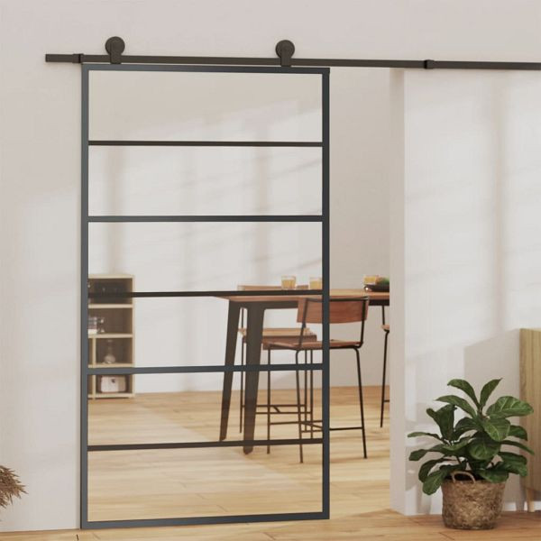 vidaXL Schiebetür mit Beschlag ESG-Glas & Aluminium 102x205 cm, 3081954