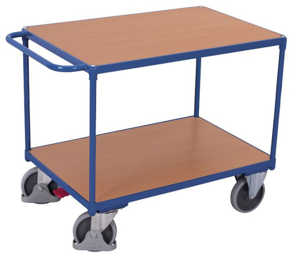 VARIOfit Schwerer Tischwagen mit 2 Ladeflächen, Ladefläche: 850 x 500 mm, RAL 5010 enzianblau, sw-500.504