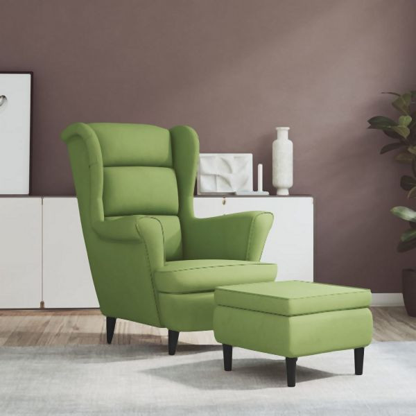 vidaXL Ohrensessel mit Hocker Hellgrün Samt, 3115934, 8720287125365