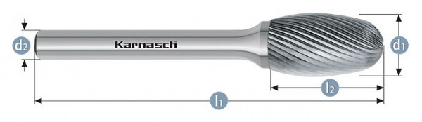 Karnasch Hartmetall-Frässtift unbeschichtet TRE/ HP-5 d1=16 / l2=25 / d2=6 / l1=70mm, VE: 2 Stück, 113043045
