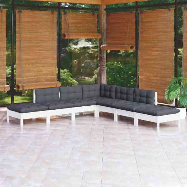 vidaXL 7-tlg. Garten-Lounge-Set mit Kissen Weiß Kiefernholz, 3096323