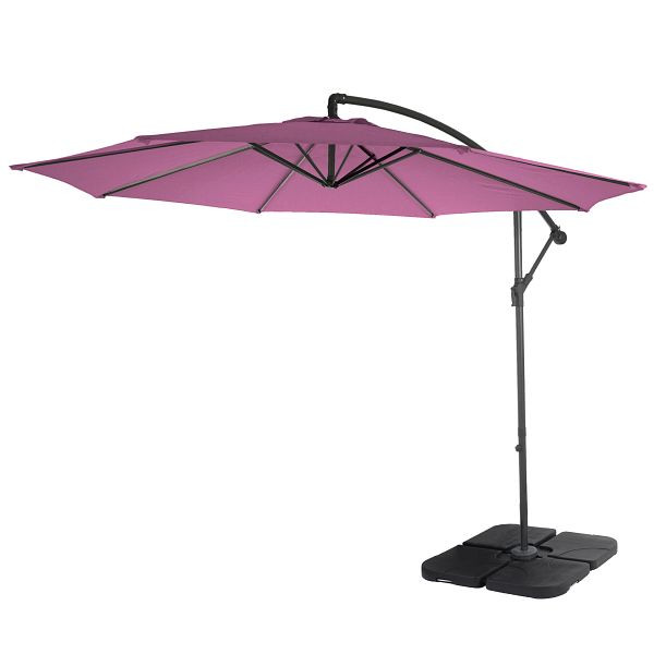 Mendler Ampelschirm Acerra, Sonnenschirm Sonnenschutz, Ø 3m neigbar, Polyester/Stahl 11kg, lavendel-rot mit Ständer, 76497+31831