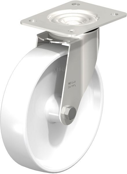 Blickle LEX-PO 200G Edelstahl-Lenkrolle mit Anschraubplatte, Polyamid, Weiß, 422329