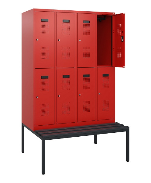 C+P Doppelstöckiger Spind Evolo PLUS, Bank, 8 Fächer, 1950x1200x815mm, 3020/3020, Zylinderschloss, Sitzfläche Kunststoff, Sitzbank, 0493505-40 S10160