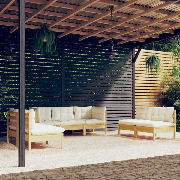 vidaXL 7-tlg. Garten-Lounge-Set mit Creme Kissen Massivholz Kiefer, 3096220