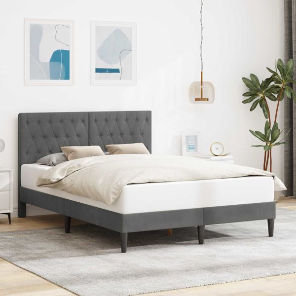 vidaXL Bettrahmen mit Kopfteil Dunkelgrau 140 x 190 cm Samt, 42027662
