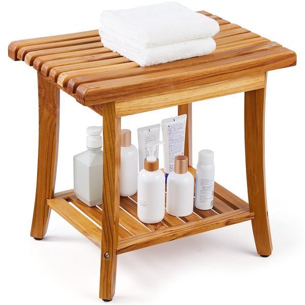 VEVOR Duschhocker Teakholz Duschbank Holz Badhocker Duschsitz 180kg Badezimmer, ZYSCWDCWDYMHXMG0EV0