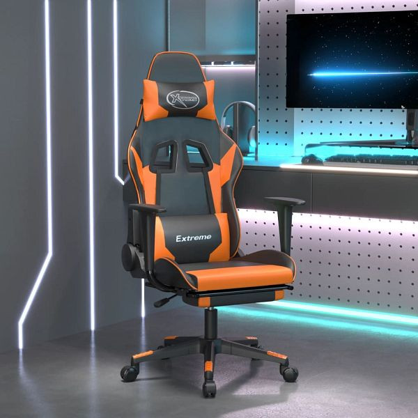 vidaXL Gaming-Stuhl mit Massage & Fußstütze Schwarz Orange Kunstleder, 345463
