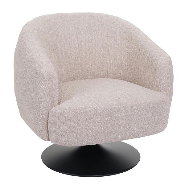 Mendler Lounge-Sessel HWC-J76, Cocktailsessel Sessel drehbar, Bouclé Stoff Metall, creme-beige, 83069