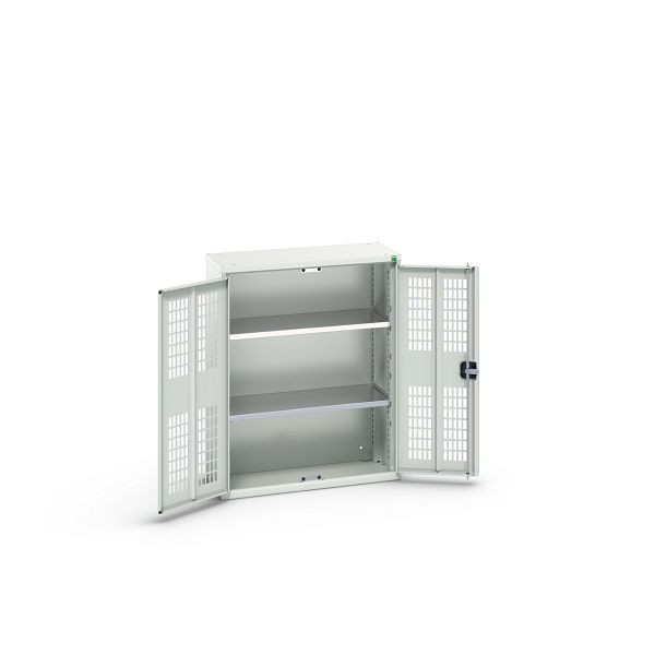 bott verso Flügeltürschrank mit Belüftung, mit 2 Fachböden, BxTxH: 800 x 350 x 1000 mm, Lichtgrau / Lichtgrau, 16926732.16