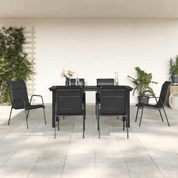 vidaXL 7-tlg. Garten-Essgruppe Schwarz Stahl und Textilene, 3200715