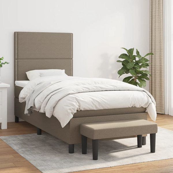 vidaXL Boxspringbett mit Matratze Taupe 90x200 cm Stoff, 3136489