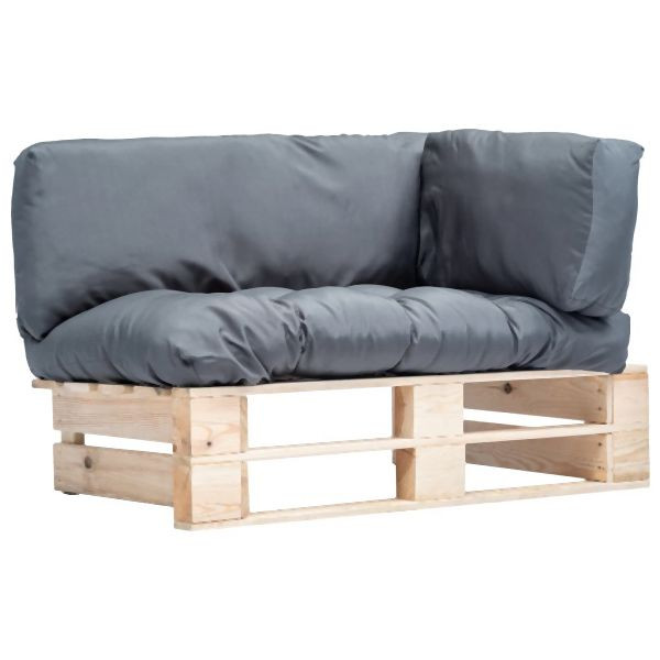 vidaXL Outdoor-Sofa Paletten mit Kissen in Grau Kiefernholz, 277480