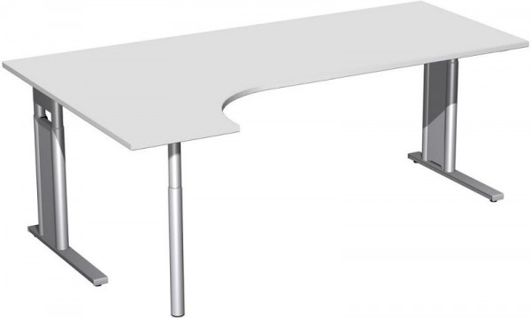 geramöbel PC-Schreibtisch links höhenverstellbar, C Fuß Blende optional, 2000x1200x680-820, Lichtgrau/Silber, N-647318-LS