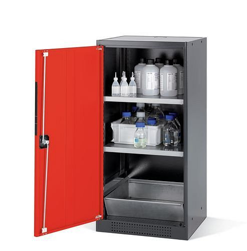 asecos Chemikalienschrank Systema CS-52L, Korpus anthrazit, rot, 2 Einlegeböden und Bodenwanne, 202552