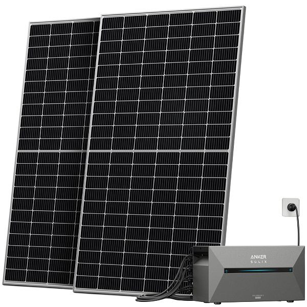 Solarway Balkonkraftwerk Erweiterungsset 1000W, Anker SOLIX Solarbank 2 E1600 AC 3,2 kWh Speicher, mit Balkonhalterung, SHY-2-500-BH-AC