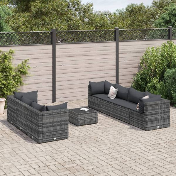 vidaXL 8-teilig Garten-Lounge-Set mit Kissen Grau Poly Rattan, 3308034