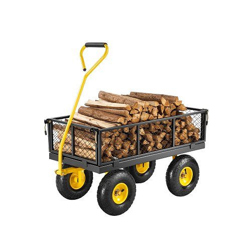 VEVOR Bollerwagen 226,80 kg, mit Geländereifen, abnehmbaren Netz-Seitenteilen, 180° drehbarem Griff, Gelb/Schwarz, ZXHYTCHH500LVP7EBV0