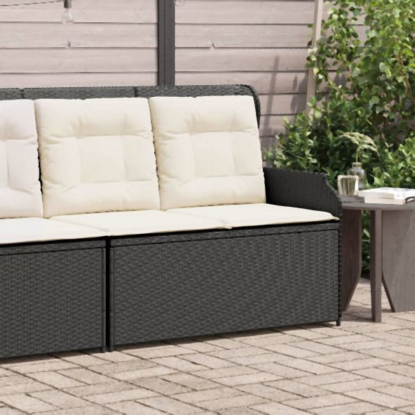 vidaXL Gartenbank Verstellbar mit Kissen Schwarz Poly Rattan, 368937