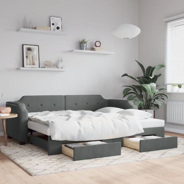 vidaXL Tagesbett Ausziehbar mit Schubladen Dunkelgrau 90x190 cm Stoff, 3197681