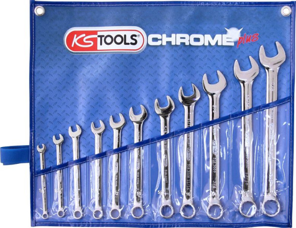 KS Tools CHROMEplus Ringmaulschlüssel-Satz, abgewinkelt, 11-teilig Zoll, 518.3000