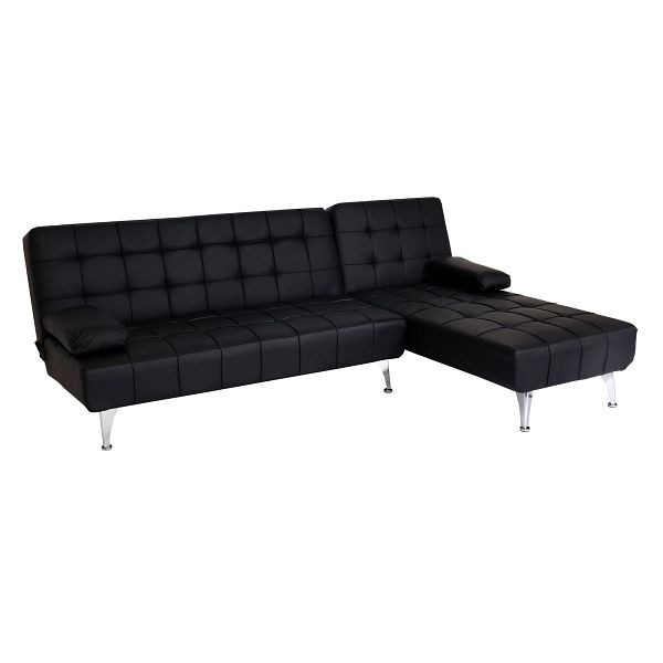 Mendler Schlafsofa HWC-K22, Couch Ecksofa Sofa, Liegefläche links/rechts Schlaffunktion, Kunstleder schwarz, 89564+89731