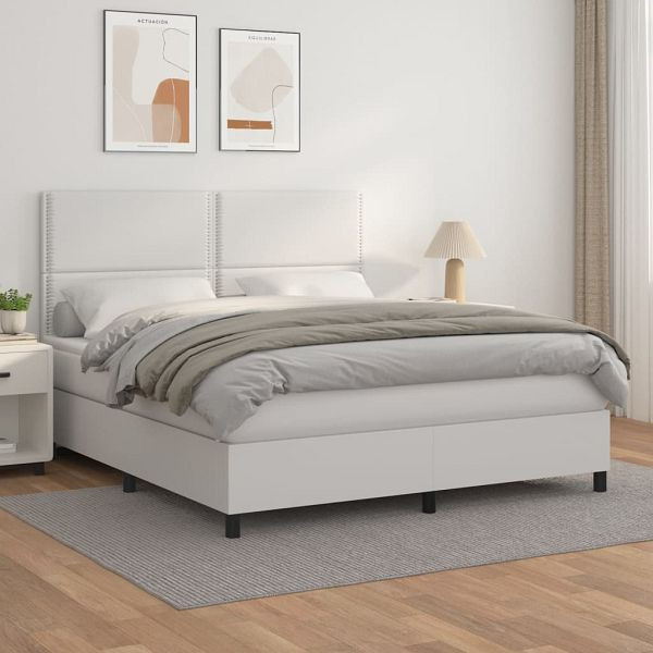 vidaXL Boxspringbett mit Matratze Weiß 160x200 cm Kunstleder, 3142792