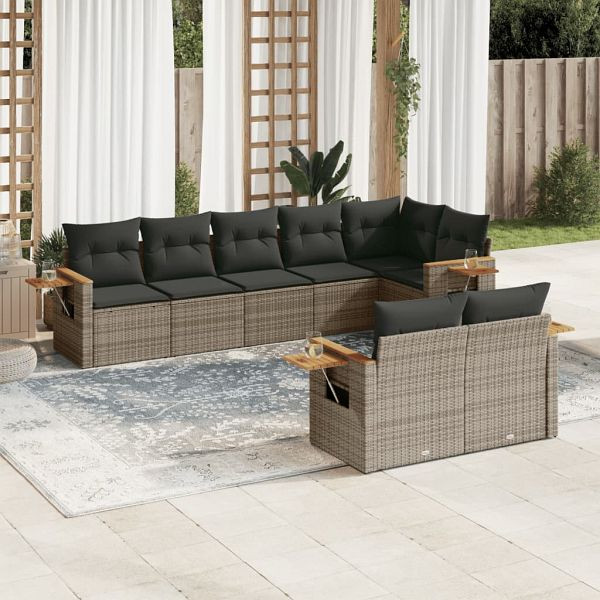 vidaXL 8-teilig Garten-Sofagarnitur mit Kissen Grau Poly Rattan, 3259393