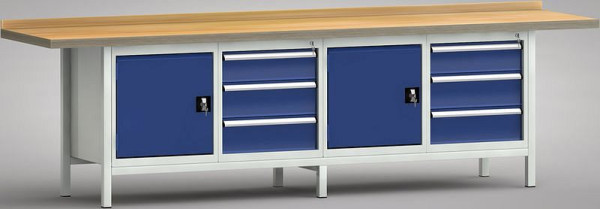 KLW Profi-Werkbank - 3000 x 700 x 905 mm L x T x H (ERGO-Version), links Türe 500 mm, rechts 150EA/2x175EA, WP427E-3000M45-E1660