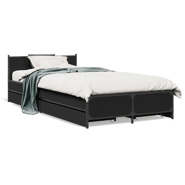 vidaXL Bettgestell mit Schubladen Schwarz 75x190 cm Holzwerkstoff, 3279972